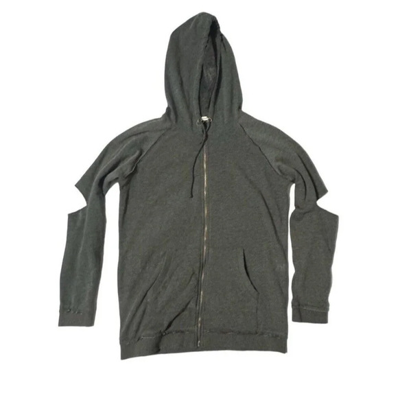 Iam And Thread Open Elbow Sweatshirt Zip Up Hoodie Grey Cardigan Fleece Jacket - Picture 1 of 5